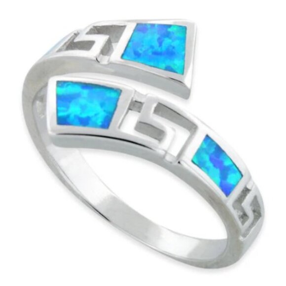 925 STERLING SILVER Lab Created Blue Fire Opal Bypass Ring - Picture 13 of 15